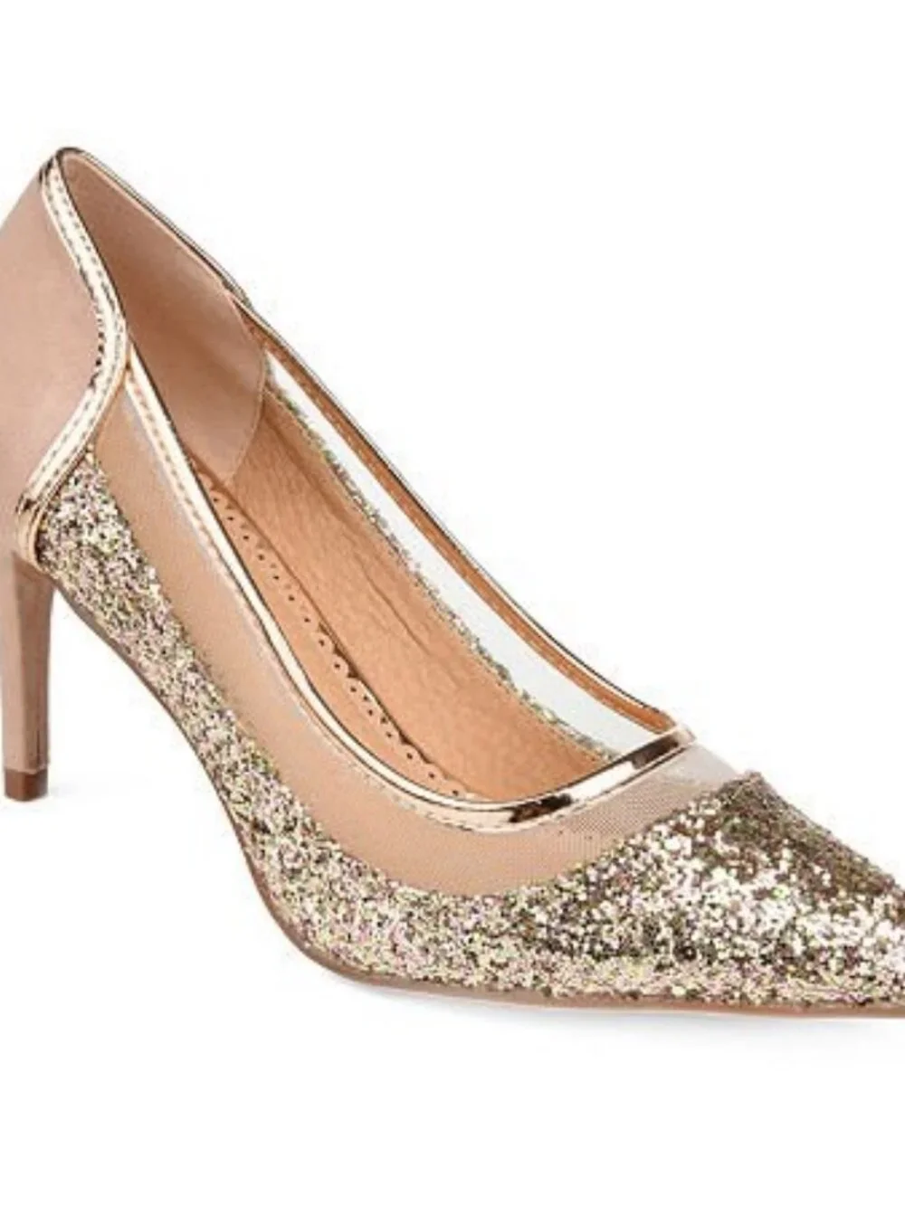 Journee Collection Kalani Rose Gold Glitter Pointed Toe Pumps Women's Size 7